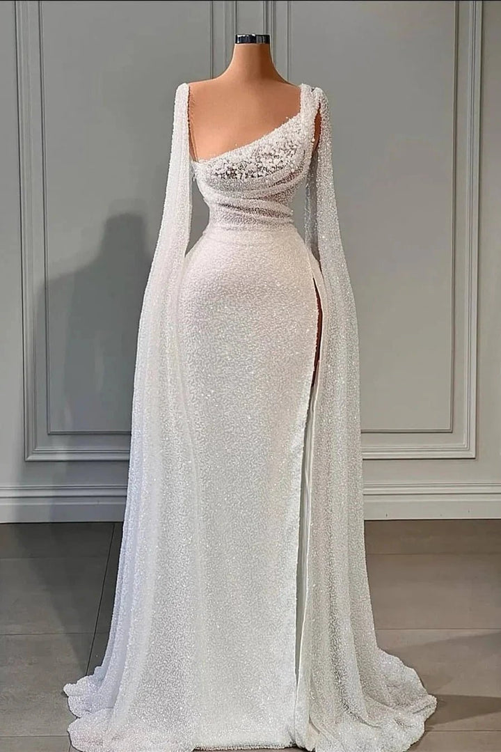 Glamorous A-line Sequined Split Wedding Dresses With Beads by misshow.com
