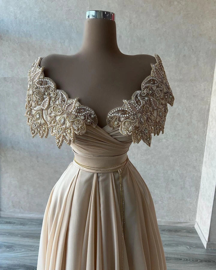 Glamorous Long A-Line Off-the-shoulder Chiffon Prom Dress by BIZTUNNEL