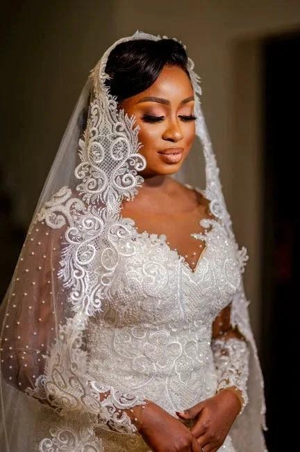 Glamorous Long Mermaid Appliques Long Sleeves Wedding Dresses With Lace by misshow.com
