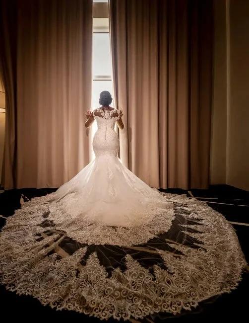 Glamorous Long Mermaid Appliques Long Sleeves Wedding Dresses With Lace by misshow.com