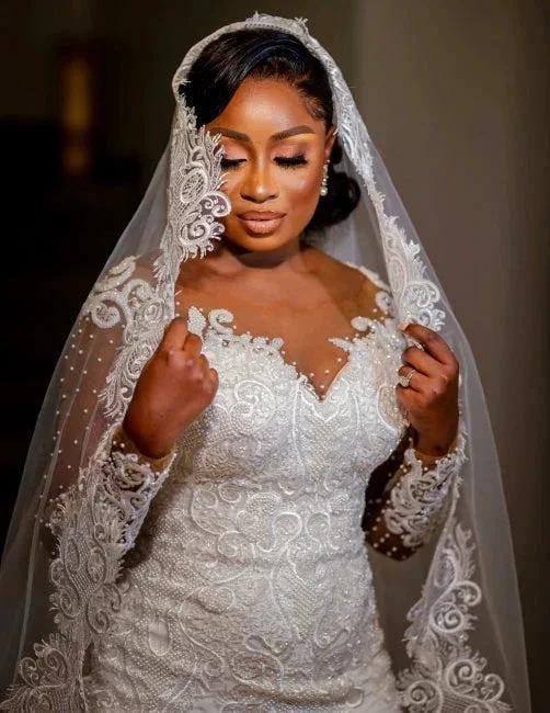 Glamorous Long Mermaid Appliques Long Sleeves Wedding Dresses With Lace by misshow.com