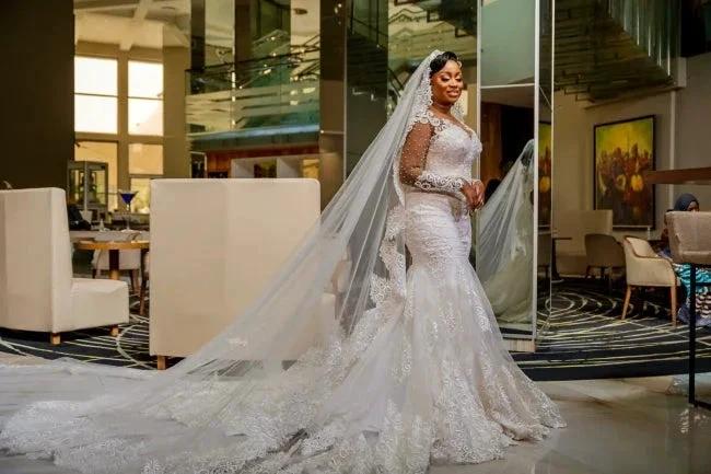 Glamorous Long Mermaid Appliques Long Sleeves Wedding Dresses With Lace by misshow.com