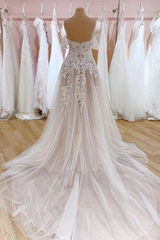 Glamorous Long Mermaid Bateau Appliques Lace Tulle Wedding Dress by BIZTUNNEL