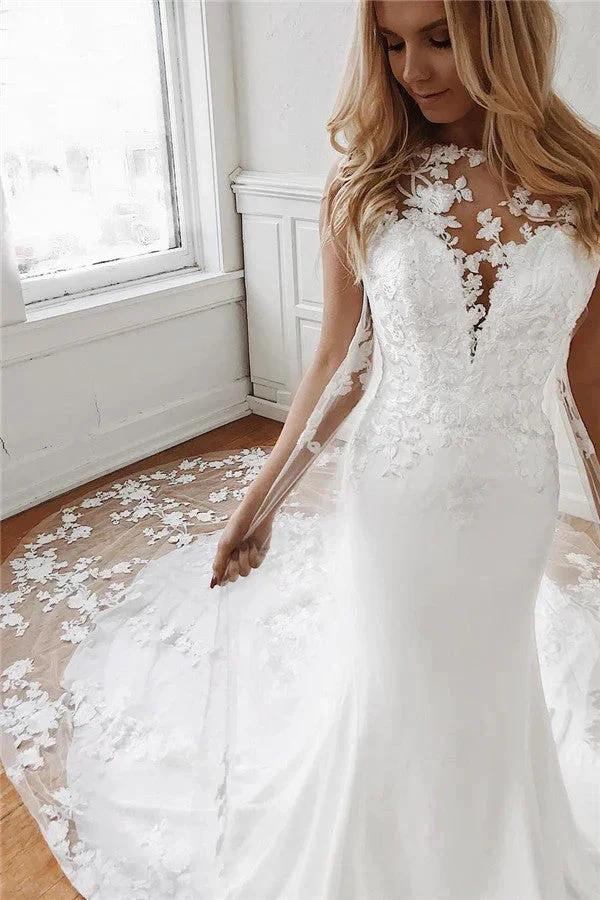 Glamorous Long Mermaid Lace Appliques Wedding Dresses by BIZTUNNEL