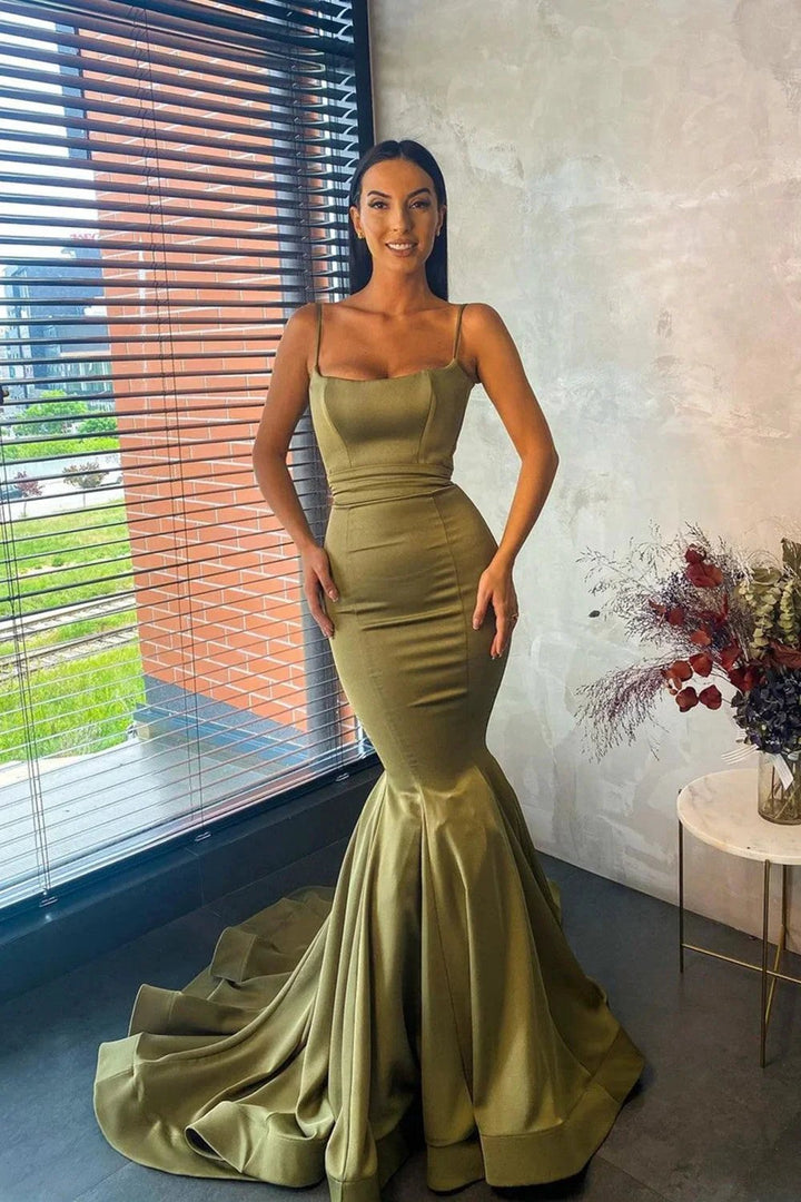 Glamorous Long Mermaid Spaghetti Straps Satin Prom Dress by BIZTUNNEL