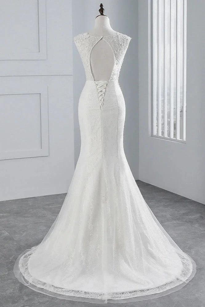 Glamorous Long Mermaid Tulle Appliques Lace Wedding Dress by BIZTUNNEL