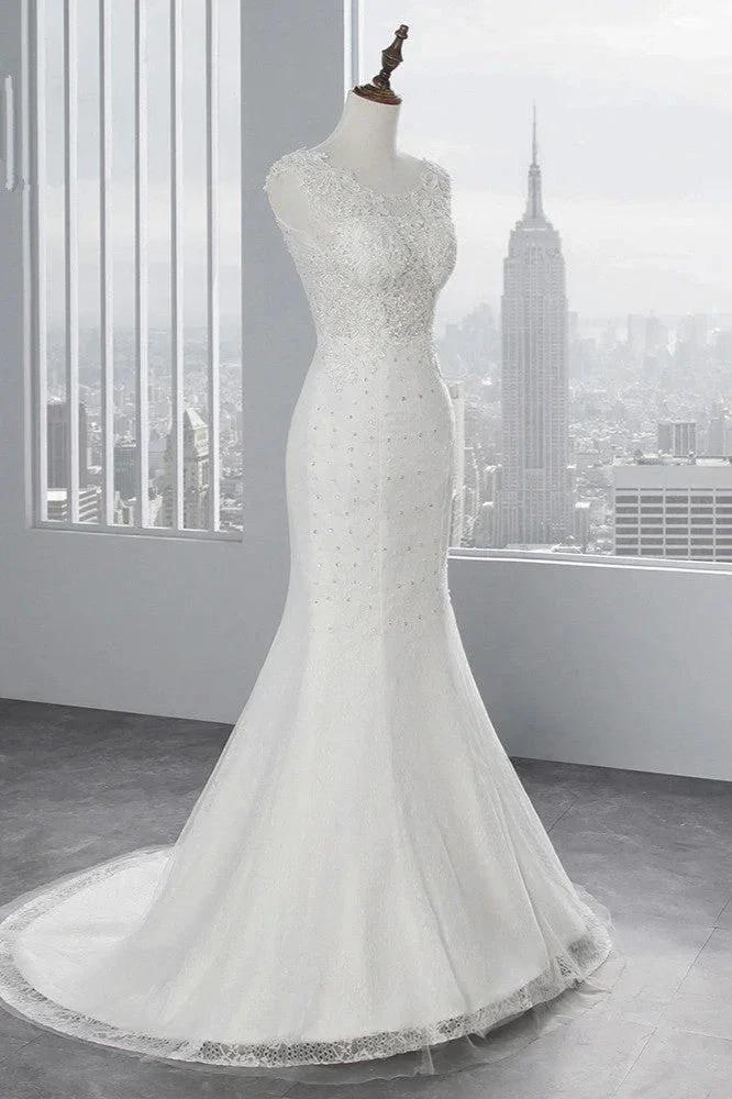 Glamorous Long Mermaid Tulle Appliques Lace Wedding Dress by BIZTUNNEL