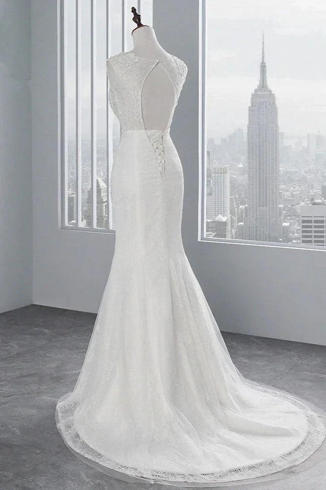 Glamorous Long Mermaid Tulle Appliques Lace Wedding Dress by BIZTUNNEL