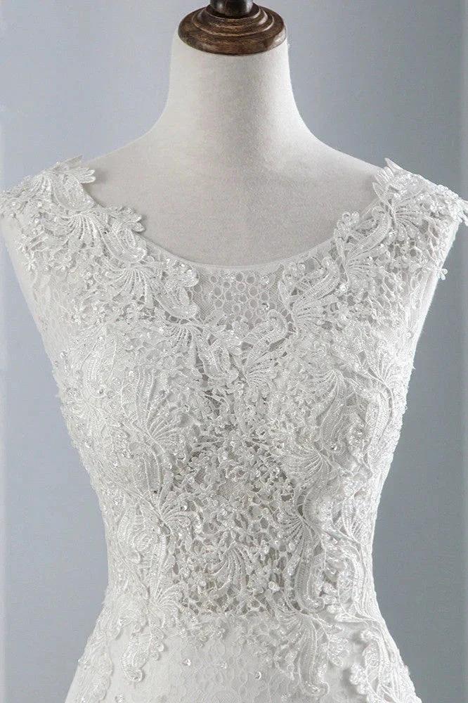 Glamorous Long Mermaid Tulle Appliques Lace Wedding Dress by BIZTUNNEL