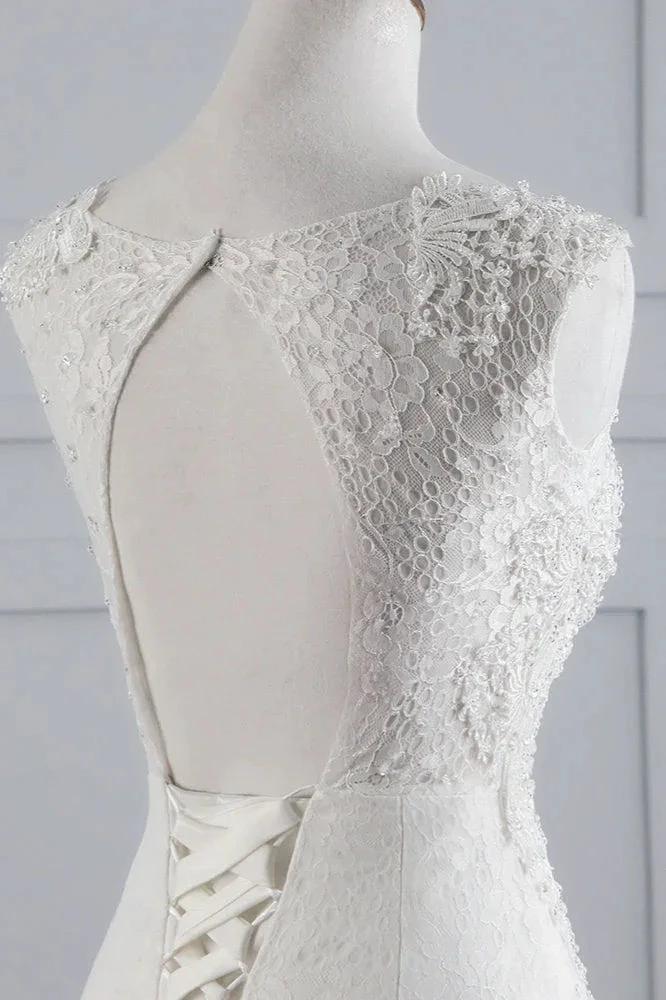 Glamorous Long Mermaid Tulle Appliques Lace Wedding Dress by BIZTUNNEL