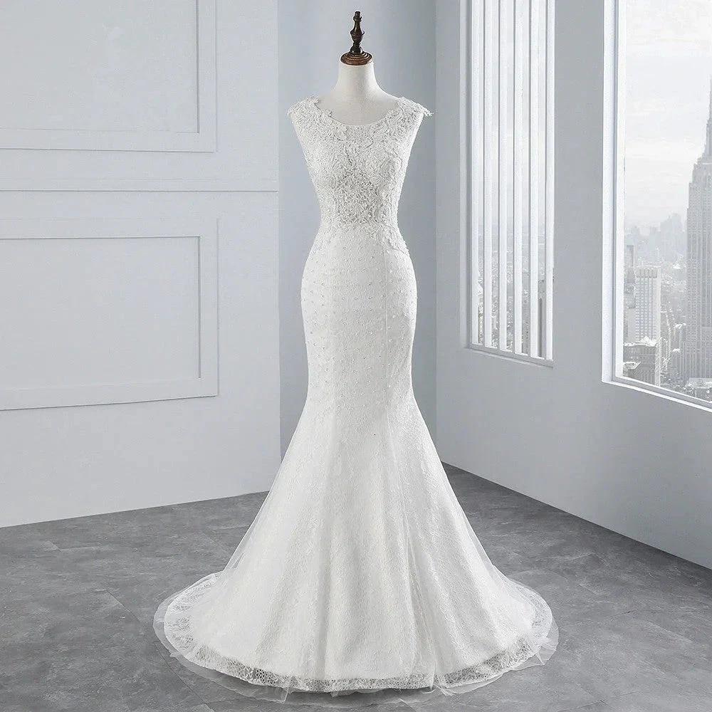 Glamorous Long Mermaid Tulle Appliques Lace Wedding Dress by BIZTUNNEL