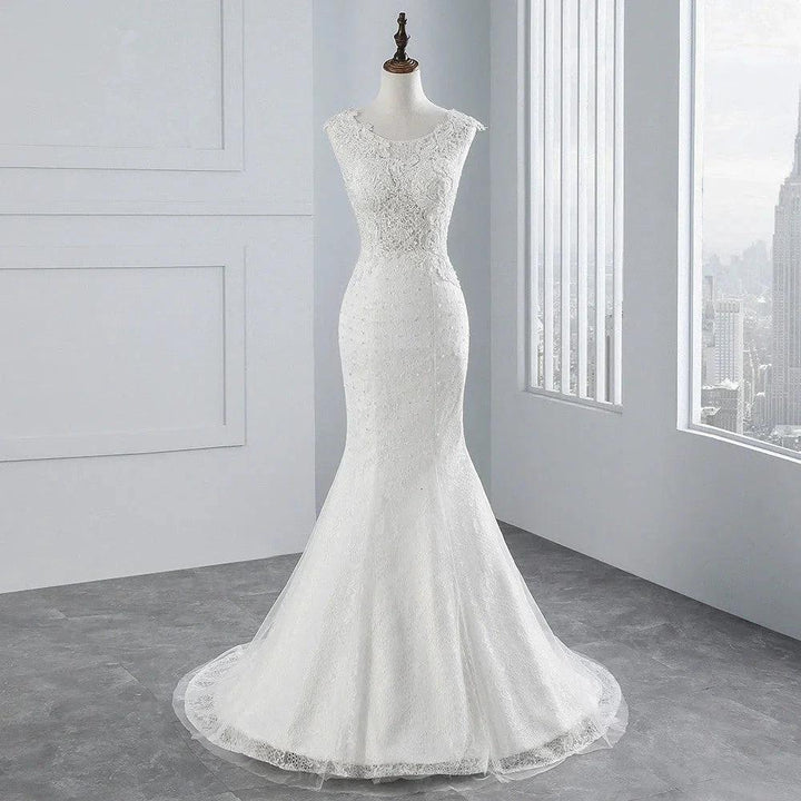Glamorous Long Mermaid Tulle Appliques Lace Wedding Dress by BIZTUNNEL