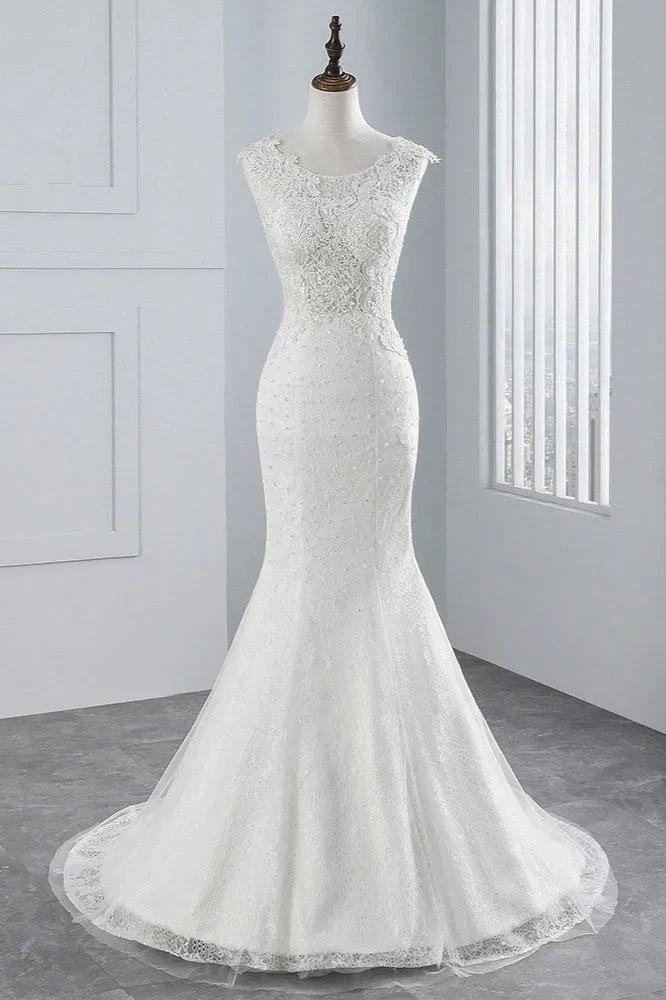 Glamorous Long Mermaid Tulle Appliques Lace Wedding Dress by BIZTUNNEL