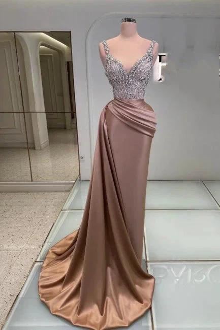 Glamorous Long Mermaid V-neck Sleeveless Jewel Prom Dress by misshow.com