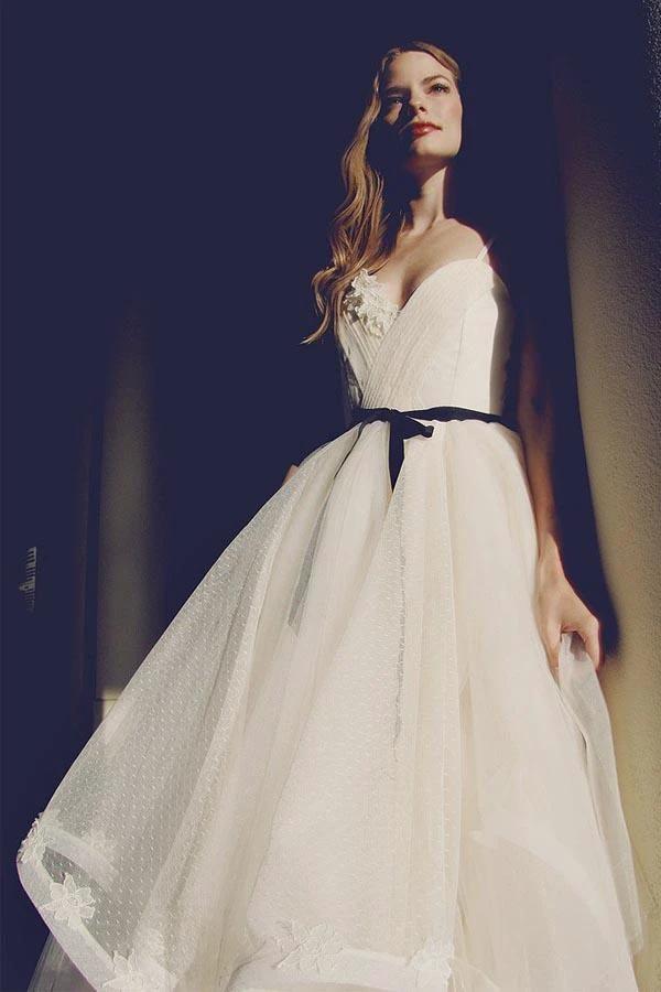 Glamorous Straps Ball Gowns Ivory Backless Tulle Wedding Dresses WD124 by pgmdress