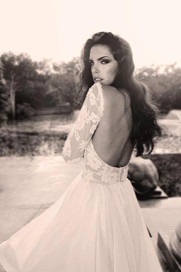 Glamorous V Neck Long Sleeves Lace Organza Wedding Dresses WD125 by pgmdress