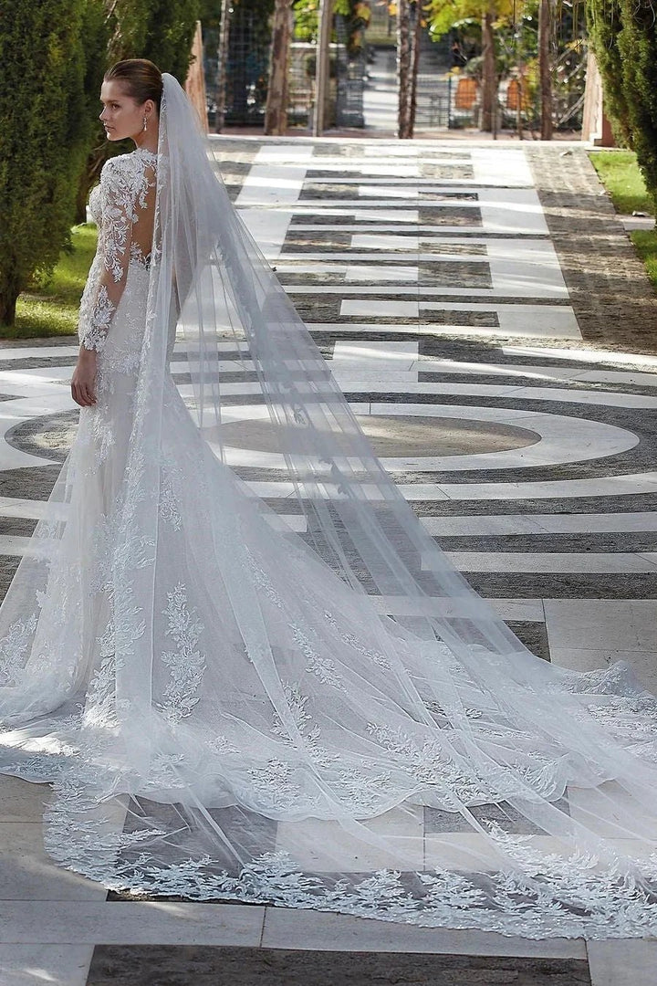 Glamorous V-neck Mermaid Appliques Long Sleeves Wedding Dress With Lace by misshow.com