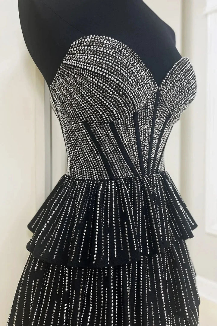 Glitter Black Strapless A-Line Corset Short Homecoming Dress with Beading by KissProm