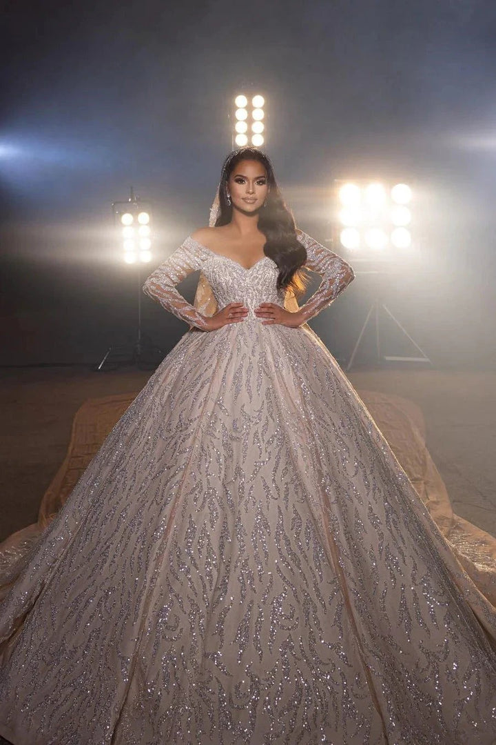 Gorgeous A-line Off-the-shoulder V-neck Wedding Dress With Lace by misshow.com