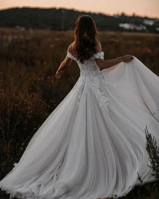 Gorgeous A-line Off-the-shoulder Wedding Dresses with Lace by misshow.com