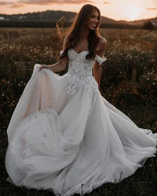 Gorgeous A-line Off-the-shoulder Wedding Dresses with Lace by misshow.com