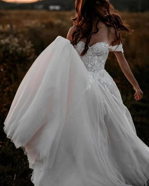 Gorgeous A-line Off-the-shoulder Wedding Dresses with Lace by misshow.com