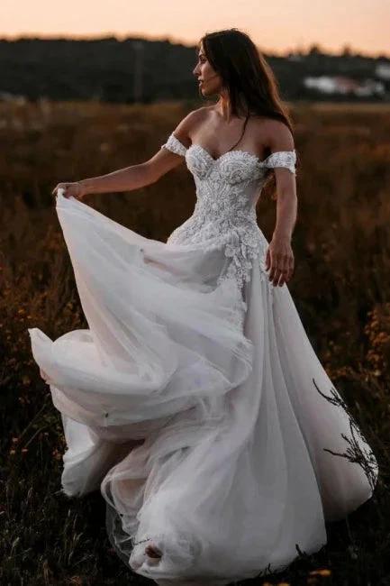 Gorgeous A-line Off-the-shoulder Wedding Dresses with Lace by misshow.com