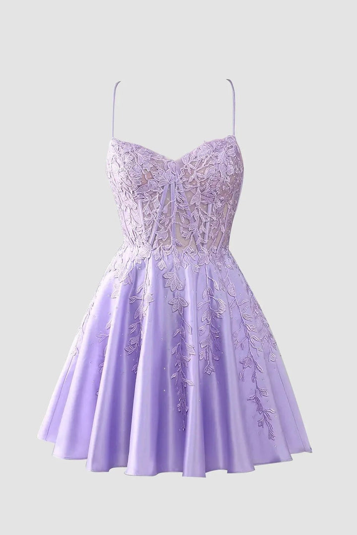 Gorgeous A Line Spaghetti Straps Royal Blue Corset Homecoming Dress with Appliques by KissProm
