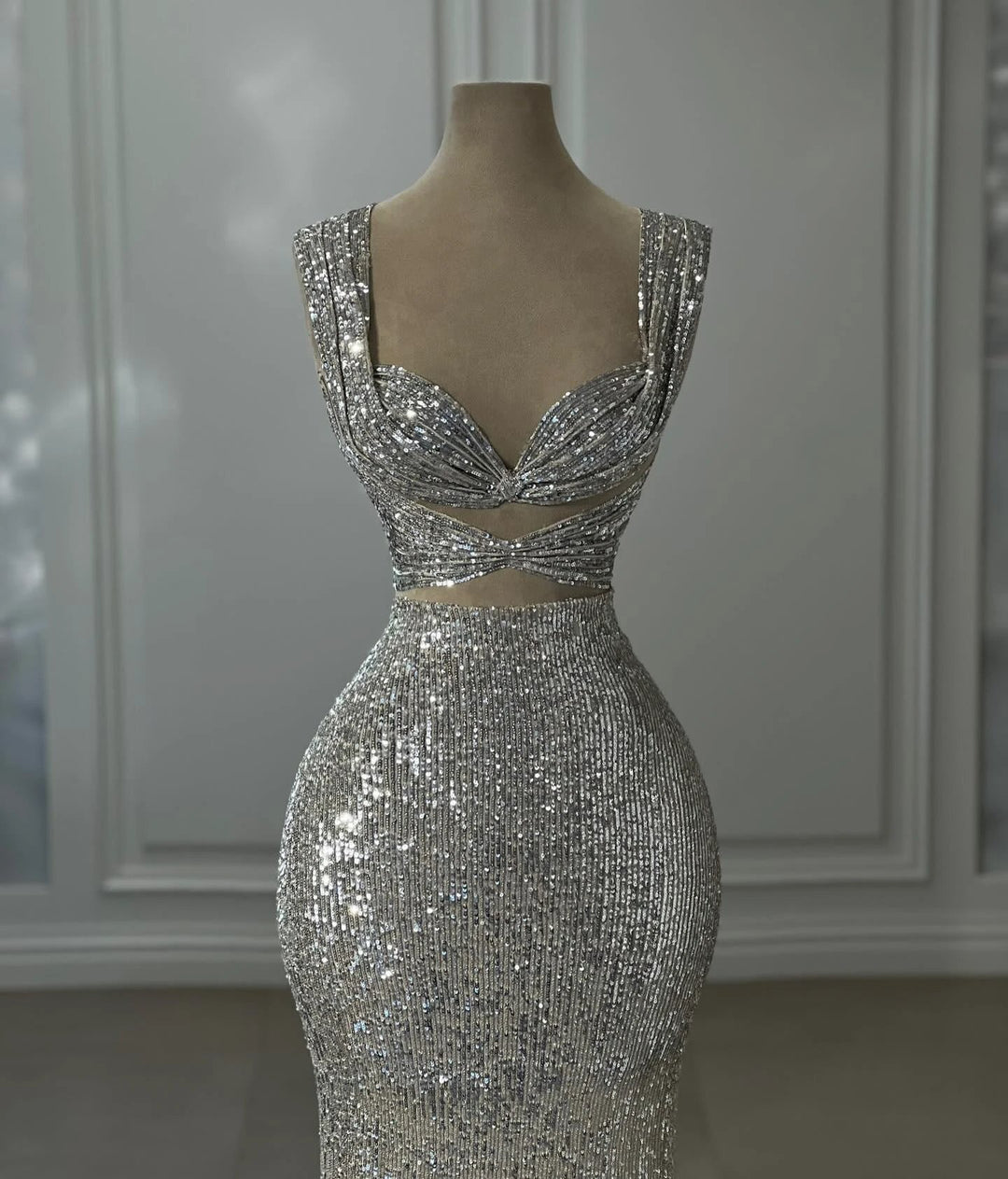 Gorgeous Column Sequined Off-The-Shoulder Sleeveless Silver Prom Dress With Sequined by misshow.com