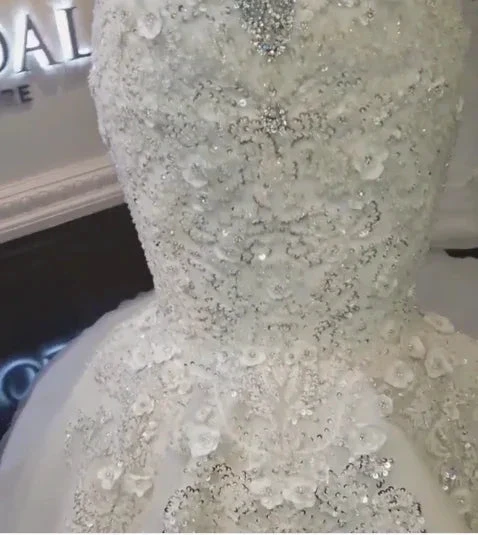 Gorgeous Crystals Mermaid Wedding Dress Off-the-Shoulder Appliques Bridal Wears by misshow.com