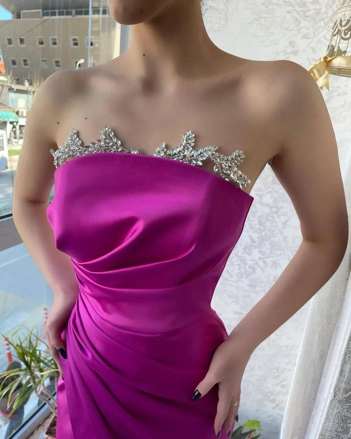 Gorgeous Fuchsia Strapless Crystal Prom Dress With Slit by misshow.com
