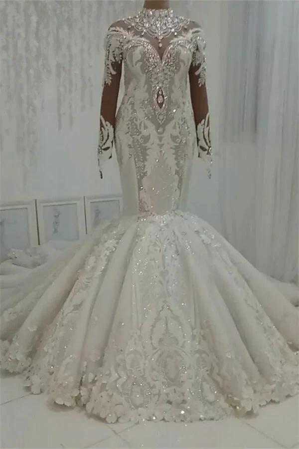 Gorgeous Glamorous Beaded High neck Mermaid Mermaid Wedding Dress by misshow.com