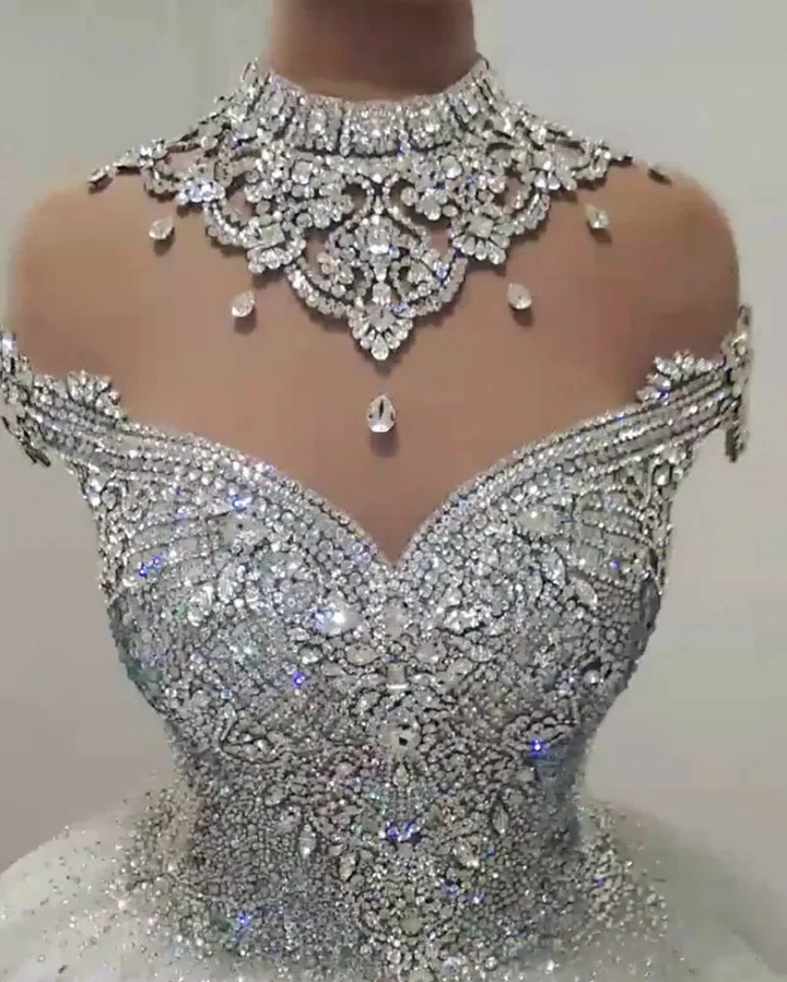 Gorgeous High Neck Crystal Beading Princess Wedding Dress by misshow.com