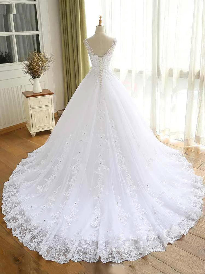 Gorgeous Lace Beaded Wedding Dress New Arrival V-Neck Straps Long Princess Wedding Party Bridal Dress by misshow.com