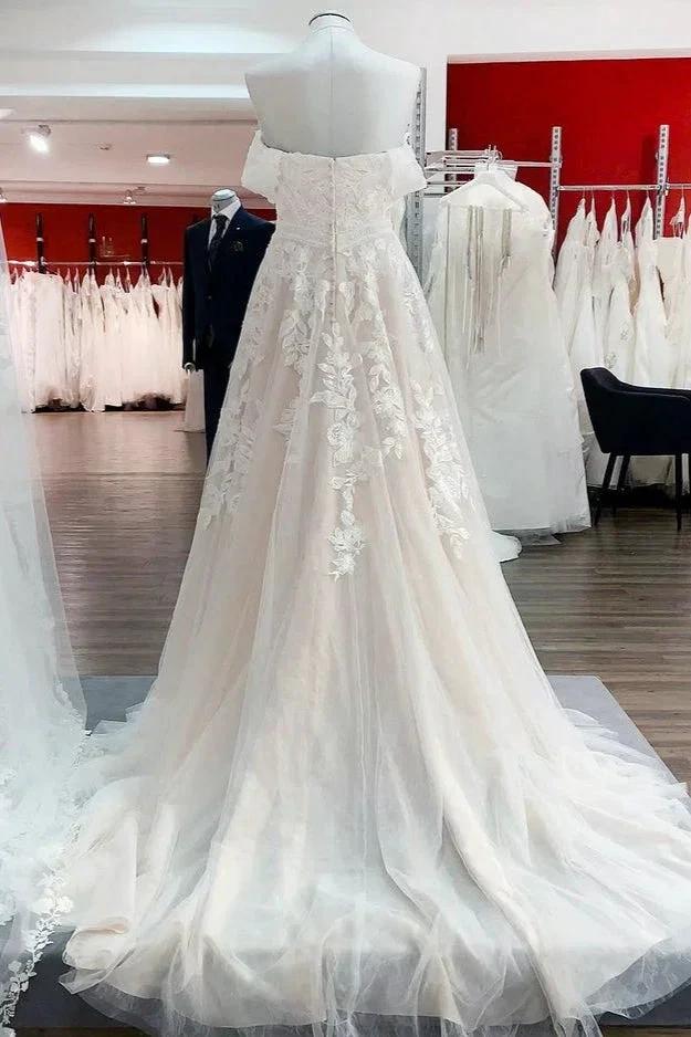 Gorgeous Long A-line Off-the-shoulder Tulle Lace Appliques Wedding Dress by BIZTUNNEL