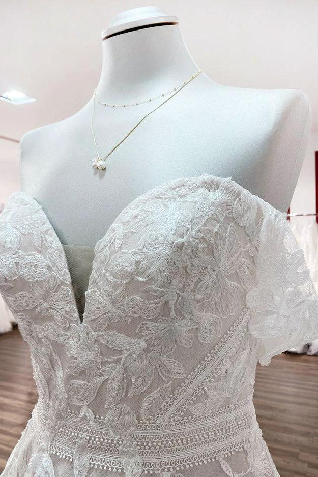 Gorgeous Long A-line Off-the-shoulder Tulle Lace Appliques Wedding Dress by BIZTUNNEL