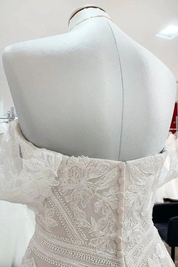 Gorgeous Long A-line Off-the-shoulder Tulle Lace Appliques Wedding Dress by BIZTUNNEL