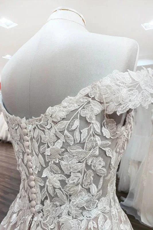 Gorgeous Long A-line Off-the-shoulder Tulle Lace Ruffles Wedding Dress by BIZTUNNEL