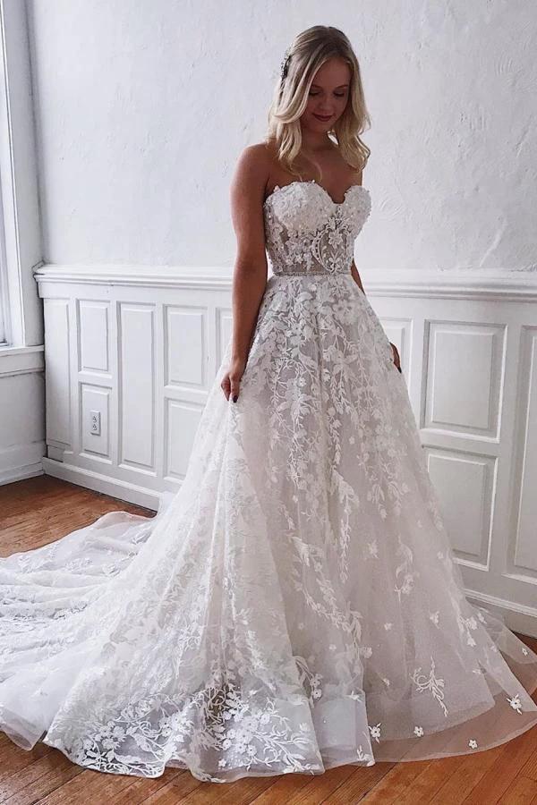 Gorgeous Long A-line Sweetheart Lace Wedding Dress by BIZTUNNEL