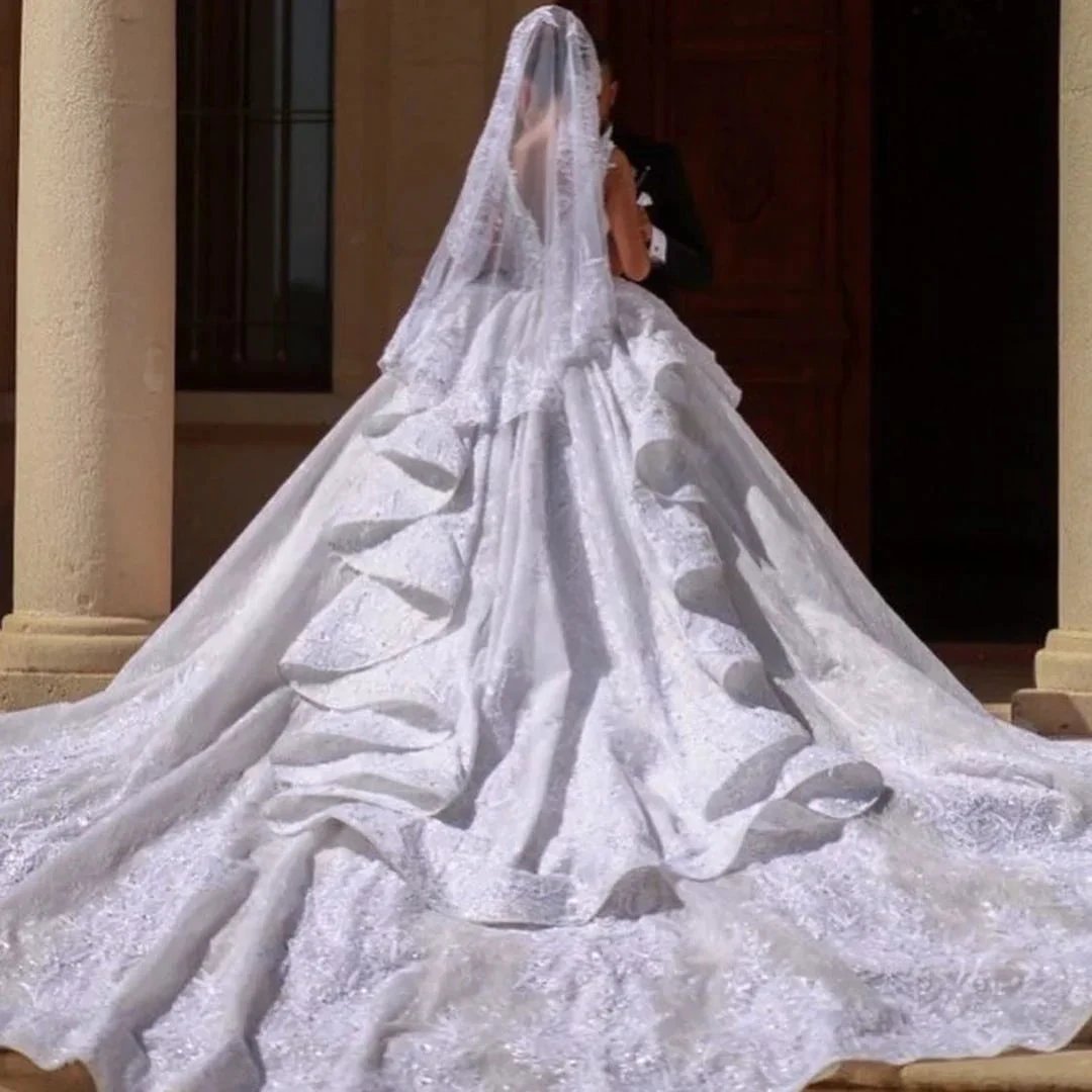Gorgeous Long Ball Gown Off-the-shoulder Lace Wedding Dress by BIZTUNNEL