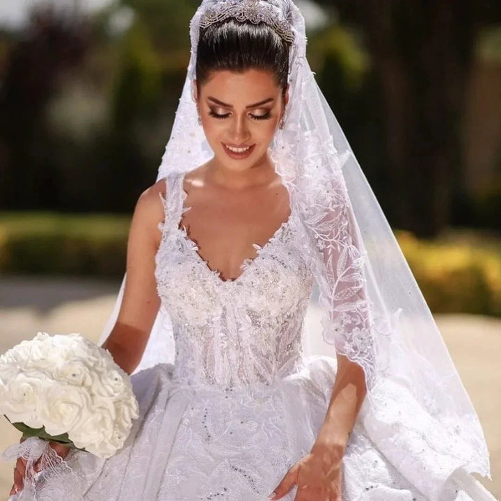 Gorgeous Long Ball Gown Off-the-shoulder Lace Wedding Dress by BIZTUNNEL