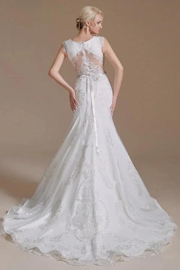 Gorgeous Long Mermaid Jewel Tulle Lace Wedding Dress by BIZTUNNEL