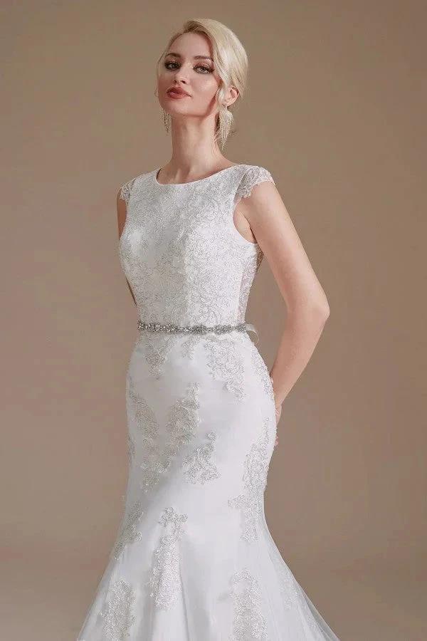 Gorgeous Long Mermaid Jewel Tulle Lace Wedding Dress by BIZTUNNEL