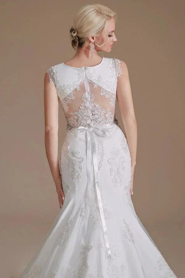 Gorgeous Long Mermaid Jewel Tulle Lace Wedding Dress by BIZTUNNEL