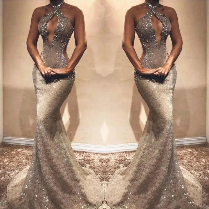 Gorgeous Long Mermaid Sexy Lace Sequined Sleeveless Prom Dress by misshow.com