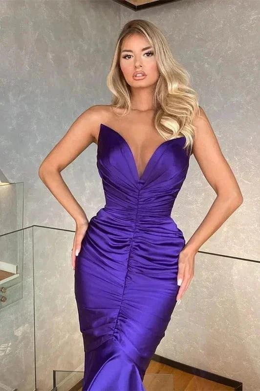 Gorgeous Long Mermaid V-neck Sleeveless Formal Prom Dresses by BIZTUNNEL