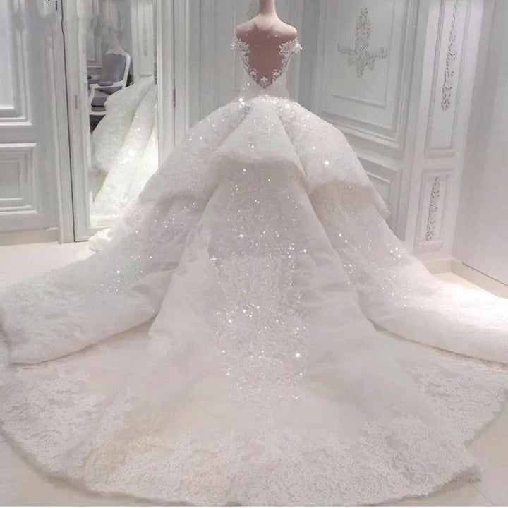 Gorgeous Long Off The Shoulder Beadings Ball Gown Wedding Dress by BIZTUNNEL
