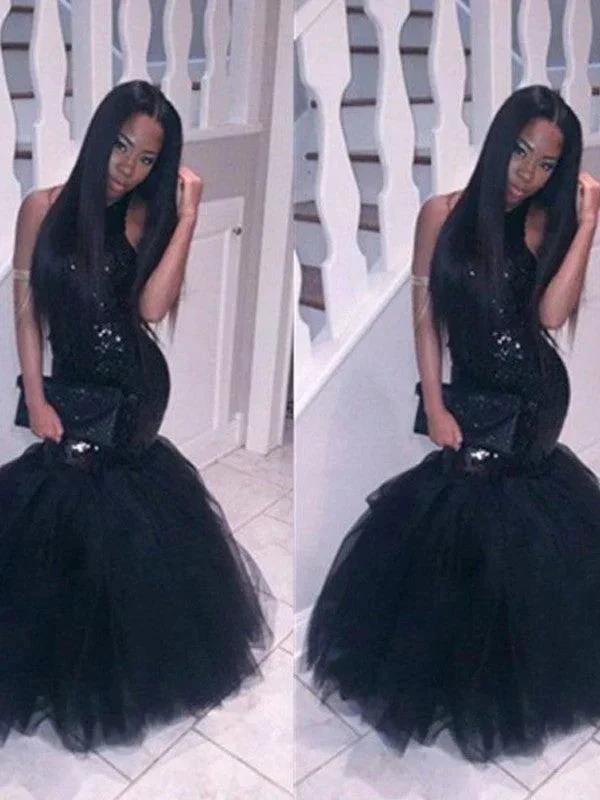 Gorgeous Mermaid Halter Sleeveless Floor-Length Sequin Tulle Prom Dresses by misshow.com