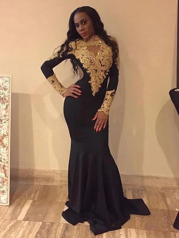 Gorgeous Mermaid Long Sleeves Bateau Spandex Applique Prom Dresses by misshow.com
