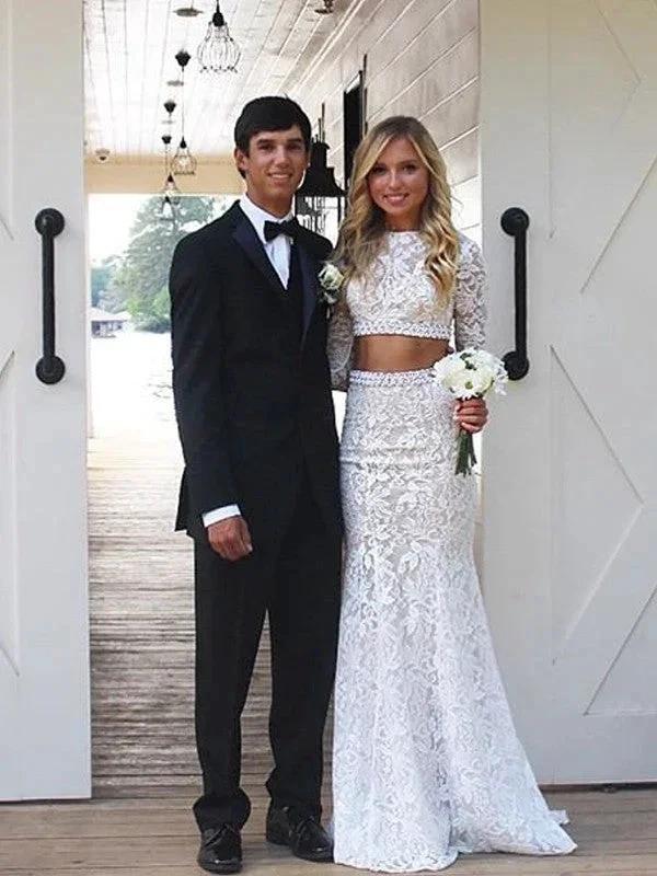Gorgeous Mermaid Long Sleeves Scoop Chiffon Two Piece Prom Dresses by misshow.com